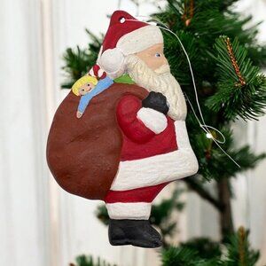 Vintage Santa Claus Christmas Ornament Toy Sack Hand Painted